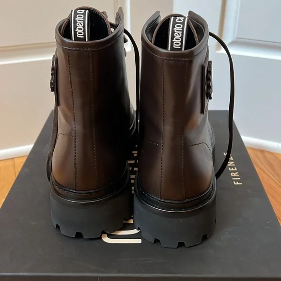 Roberto Cavalli leather hiker dark brown boots
